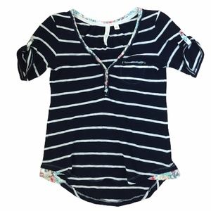 Anthro Feather Bone Short-Sleeve Striped Henley